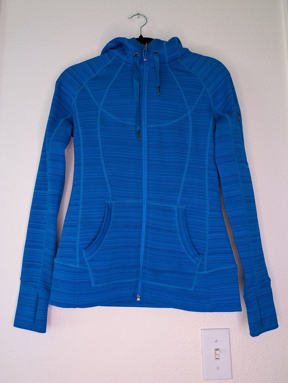 Athleta Performance Full Zip Hoodie Blue S Space Dye Running Athleisure *READ